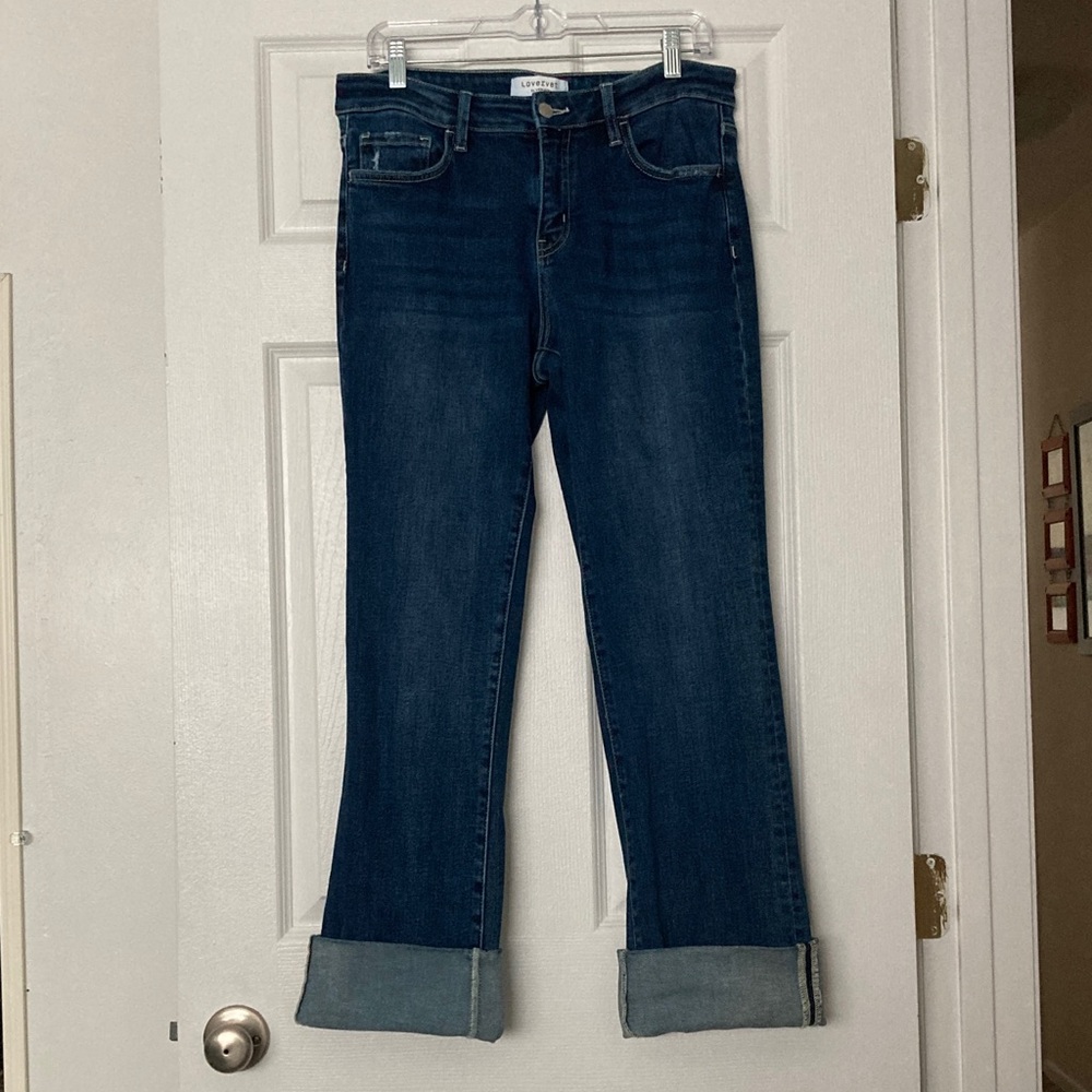 Lovervet Women's Dark Blue Boyfriend Jeans with cuffs.